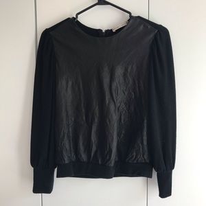Alice + Olivia Lamb Leather Black Long Sleeve Top